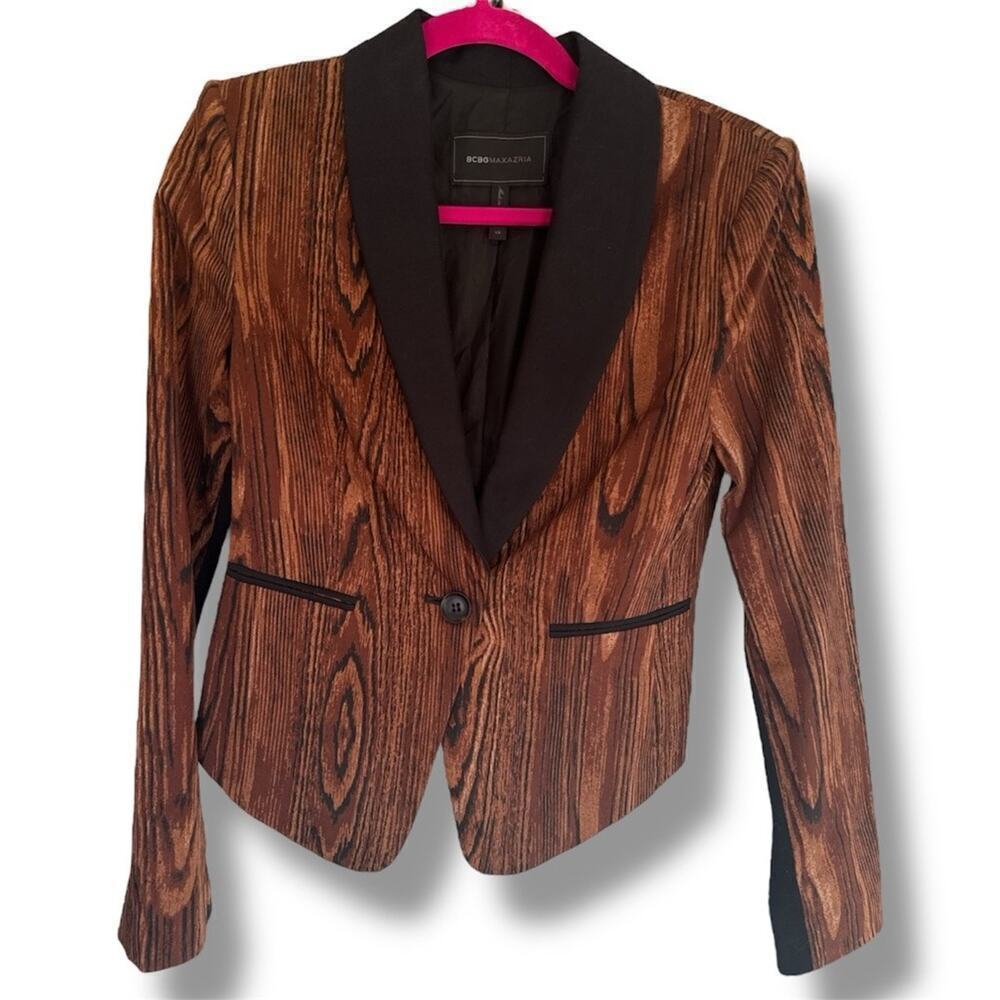 Women's BCBGMAXAZRIA Brown Wood Grain & Black Blazer Jacket XS